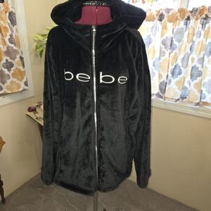 NWT bebe Black Hooded Velour Jacket. Size 3X. MMCP